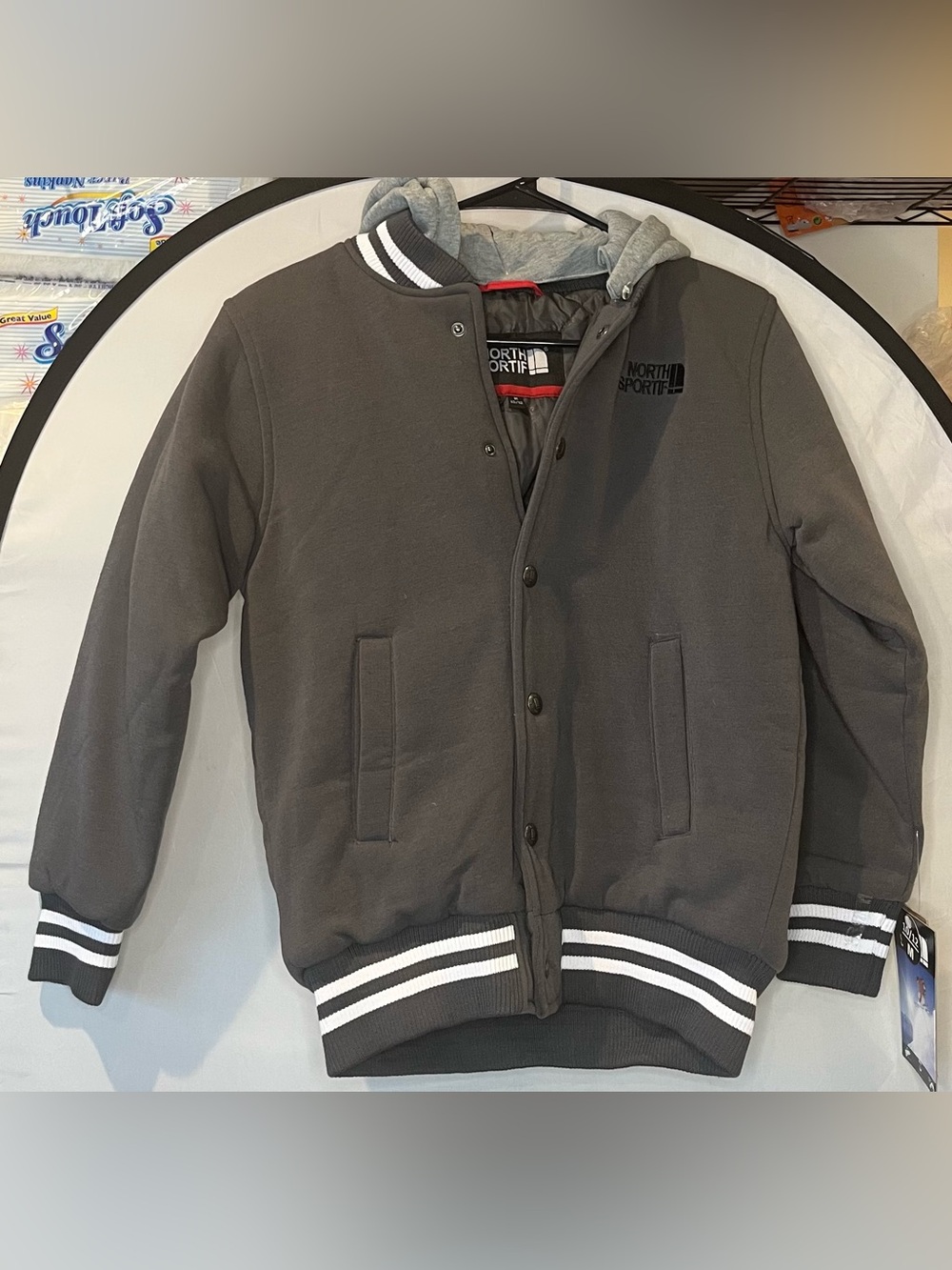 The North Face Boys' Charcoal Gray Hooded Varsity Bomber Jacket